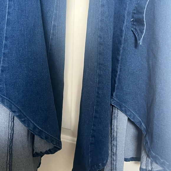 Vici v neck denim high low flare jumpsuit sz small - Picture 9 of 10